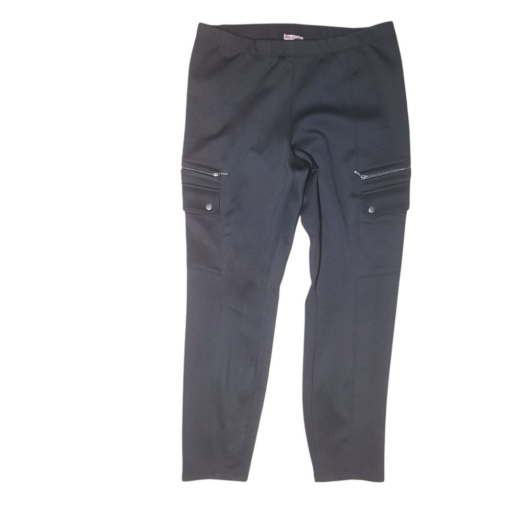 Juicy Couture Black Pull On Cargo Pants Straight Leg Elastic Waist Size L